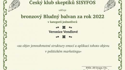 Bronzový Bludný balvan za rok 2022 v kategorii jednotlivců - Veronika Vendlová Bronzový Bludný balvan za rok 2022 v kategorii jednotlivců - Veronika Vendlová